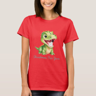 Niedliches Baby Dinosaurier essen Schneemann Weihn T-Shirt