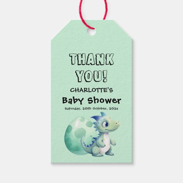 Niedliches Baby Dinosaurier mit Ei-Baby-Dusche Geschenkanhänger (Vorderseite)