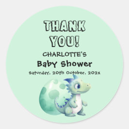 Niedliches Baby Dinosaurier mit Ei-Baby-Dusche Runder Aufkleber