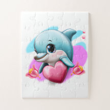 Niedliches Baby-Dolphin mit Valentiner Herz