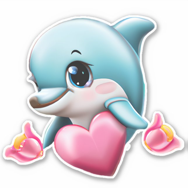 Niedliches Baby-Dolphin mit Valentiner Herz Aufkleber (Vorderseite)