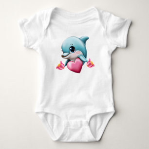 Niedliches Baby-Dolphin mit Valentiner Herz Baby Strampler