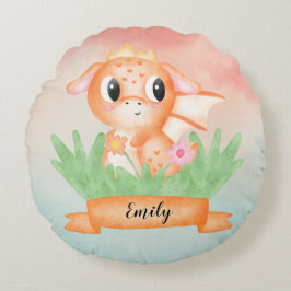 Niedliches Baby Dragon Wasserfarbenkissen Rundes Kissen