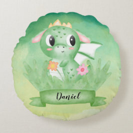 Niedliches Baby Dragon Wasserfarbenkissen Rundes Kissen