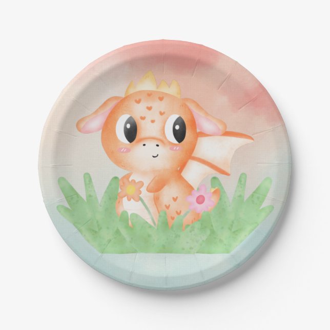 Niedliches Baby Dragon Watercolor Papierplatte Pappteller (Vorderseite)