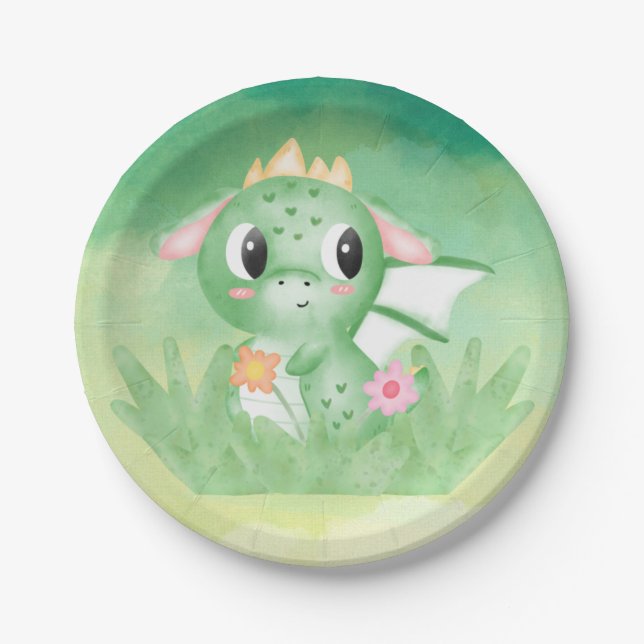 Niedliches Baby Dragon Watercolor Papierplatte Pappteller (Vorderseite)