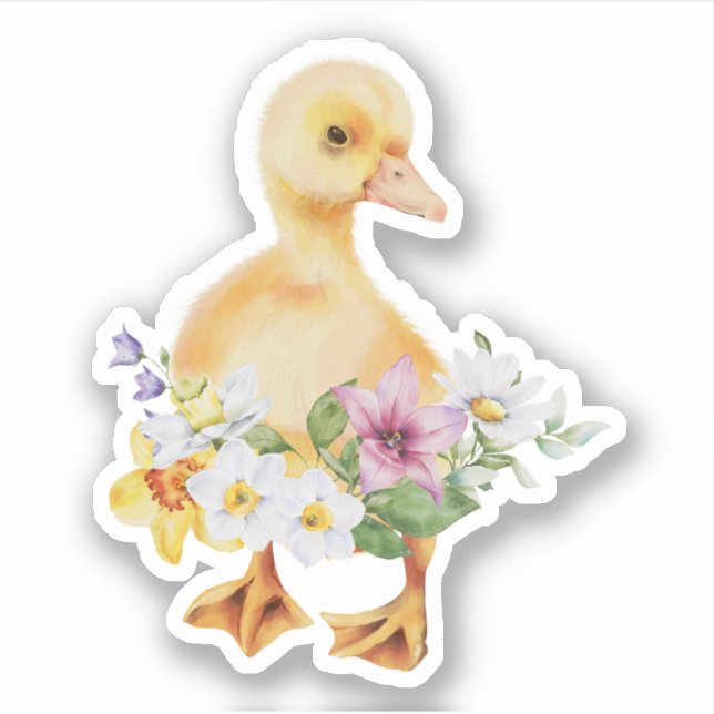 Niedliches Baby Duckling Blume Floral Aufkleber (Vorderseite)