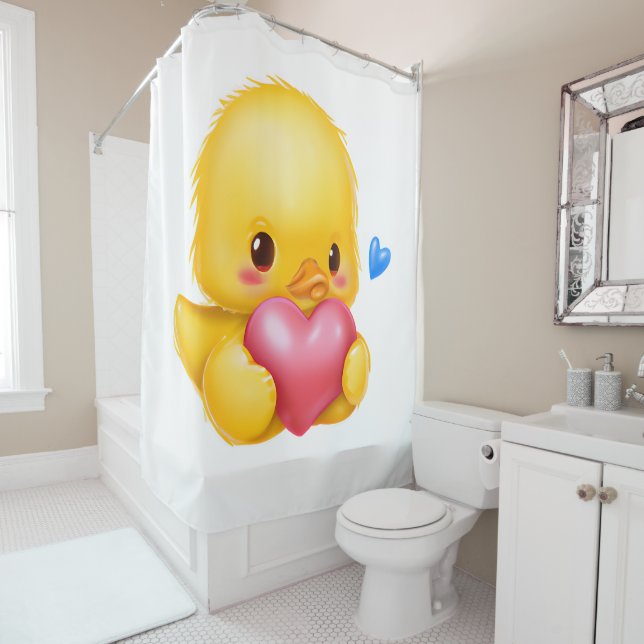 Niedliches Baby-Duckling mit rosafarbenem Valentin Duschvorhang (Beispiel)