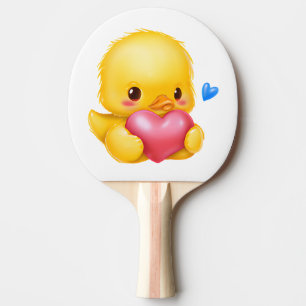 Niedliches Baby-Duckling mit rosafarbenem Valentin Tischtennis Schläger