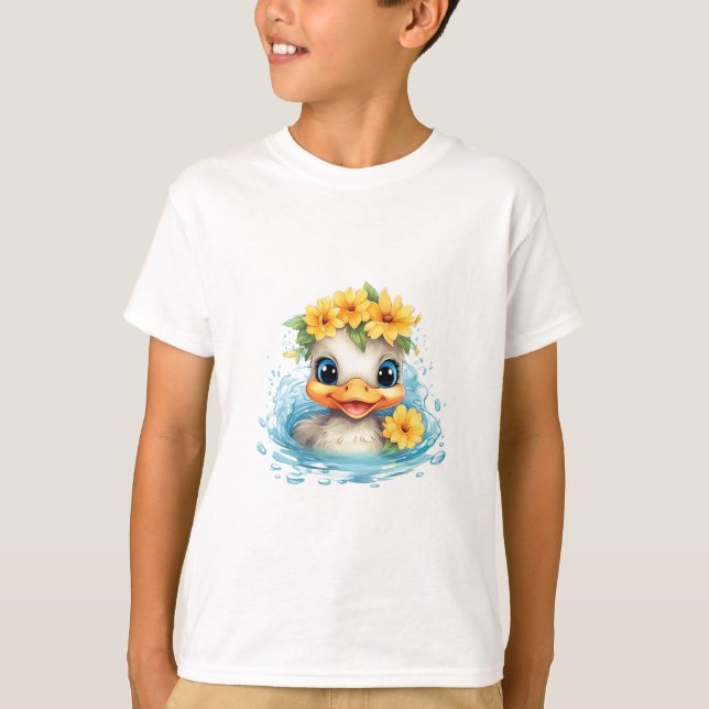 Niedliches Baby Ducklings Spaß Tiere Blume T-Shirt (Vorderseite)
