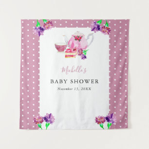 Niedliches Baby Dusche Tee Party Rosa Hintergrund Wandteppich