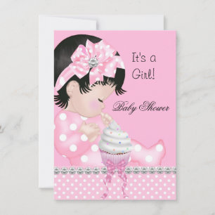 Niedliches Baby Duschmädchen Pink Spots Cupcake Einladung