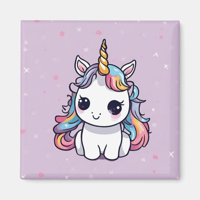 Niedliches Baby-Einhorn mit Lila Hintergrund Magnet (Vorne)