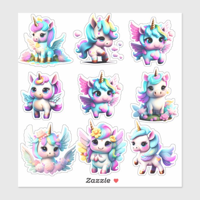 Niedliches Baby Einhorn Regenbogenfarbe Aufkleber (Blatt)