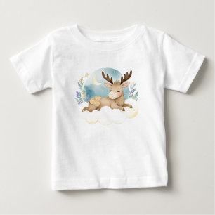 Niedliches Baby Elch auf dem Mond - T-shirt