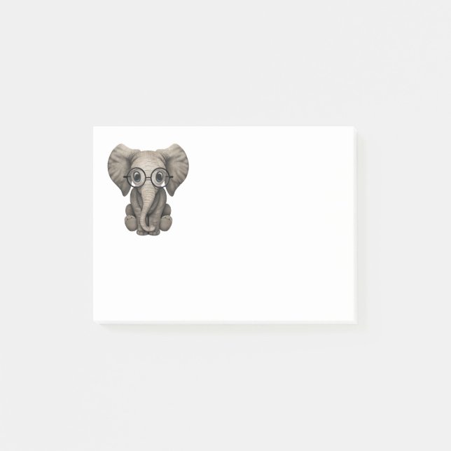 Niedliches Baby-Elefant-Kalb mit Lesegläsern Post-it Klebezettel (Vorderseite)