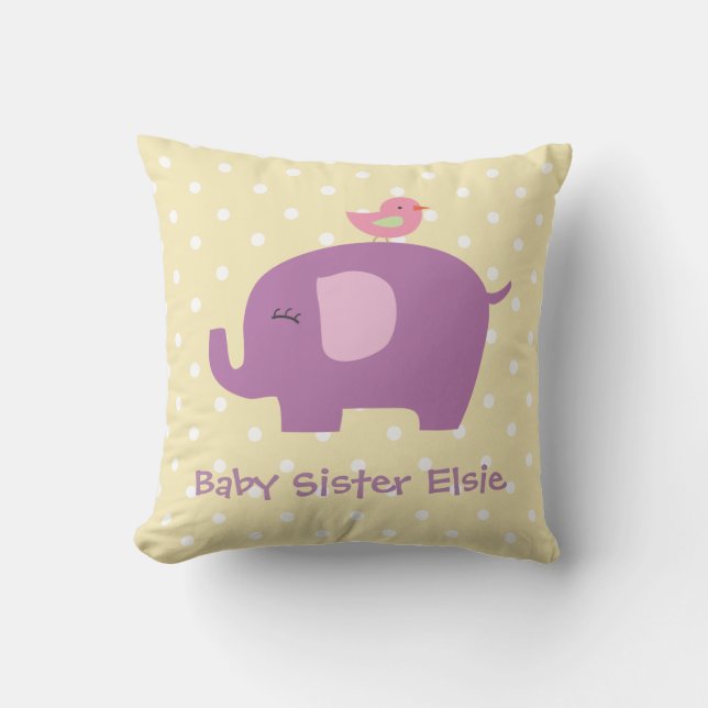 Niedliches Baby-Elefant-und Vogel-personalisiertes Kissen (Vorderseite)