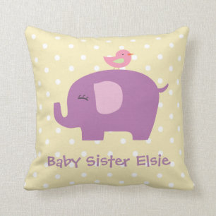 Niedliches Baby-Elefant-und Vogel-personalisiertes Kissen