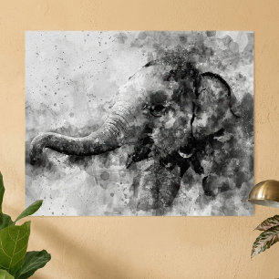 Niedliches Baby Elephant Black and White Watercolo Poster