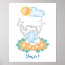 Niedliches Baby Elephant mit orangefarbenem Blume-