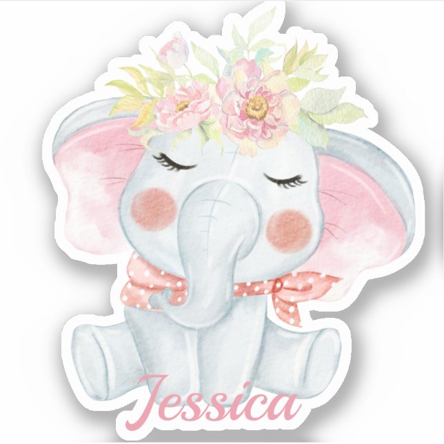 Niedliches Baby Elephant Pink die Schnitt Aufkleber (Vorderseite)