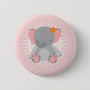 Niedliches Baby Elephant Pink Grau Button