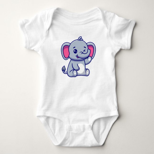 Niedliches Baby Elephant Sitting Cartoon-23800 Baby Strampler (Vorderseite)