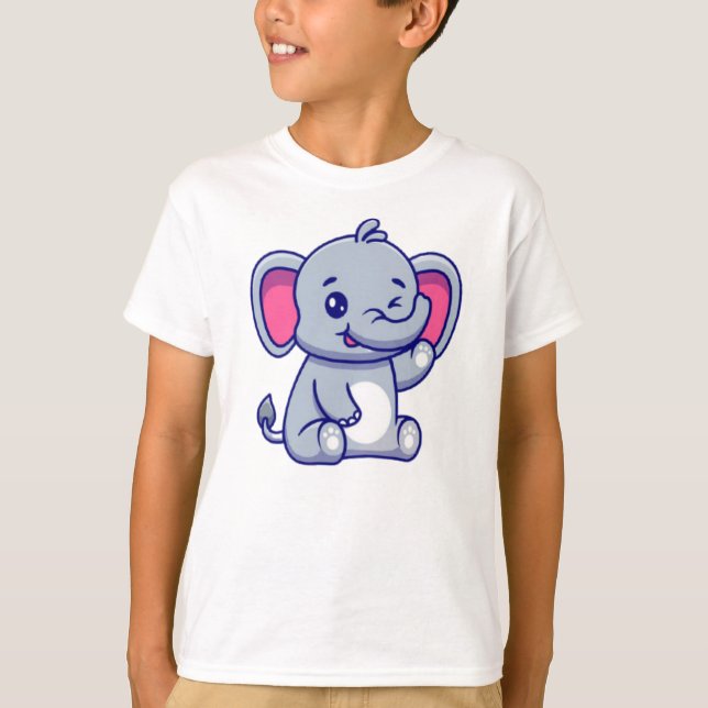 Niedliches Baby Elephant Sitting Cartoon T-Shirt (Vorderseite)