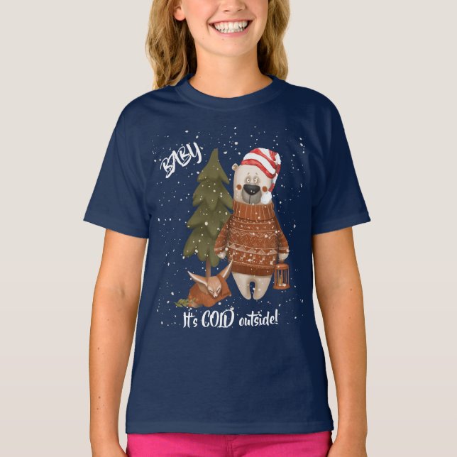 Niedliches Baby Es ist kalter Außenbär und Fuchs T-Shirt (Vorderseite)
