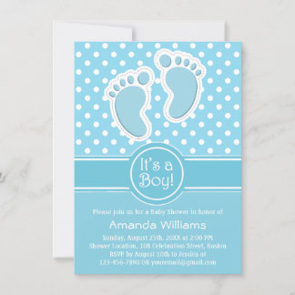 Niedliches Baby Feet Blue White - Es ist eine Baby Einladung