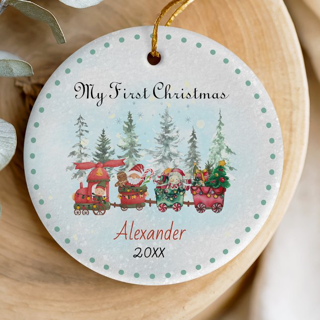 Niedliches Baby First Christmas Santa Keramik Ornament (Von Creator hochgeladen)