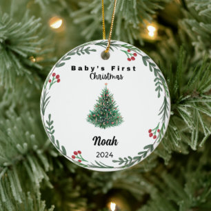 Niedliches Baby First Christmas tree Watercolor Keramik Ornament