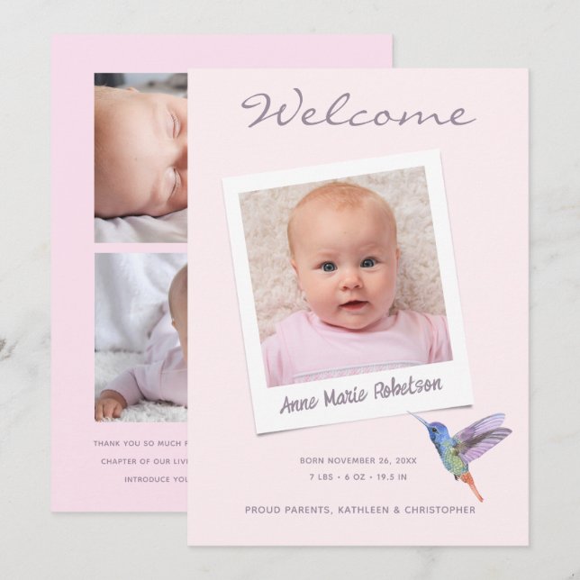 Niedliches Baby Foto Collage Moderne Geburtsankünd Ankündigung (Vorne/Hinten)