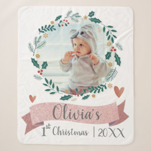 Niedliches Baby Foto Erstes Weihnachts-Rosa Herzkr Sherpadecke