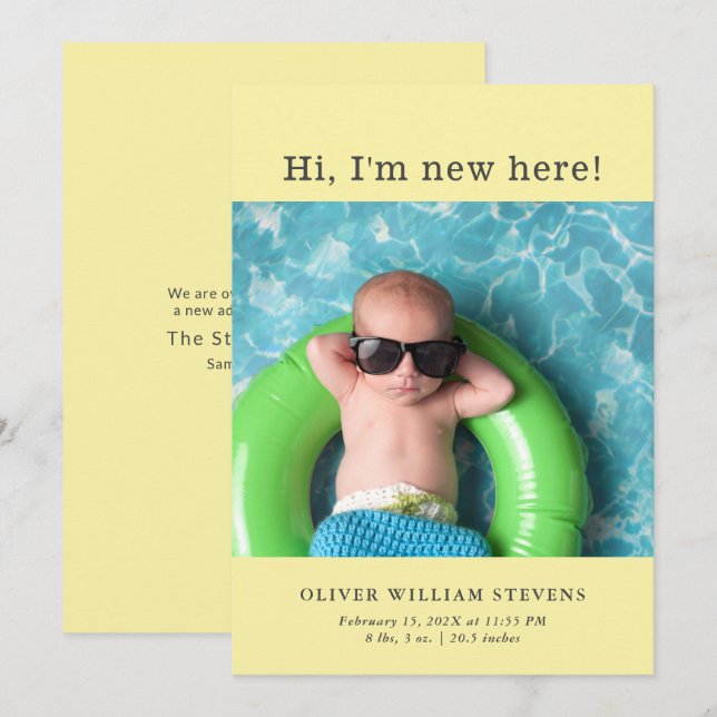 Niedliches Baby-Foto Geburtserklärung Ankündigung (Vorne/Hinten)