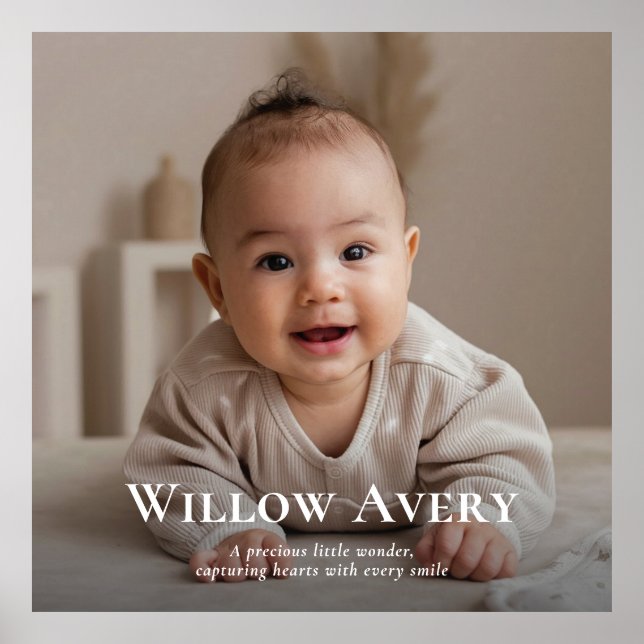 Niedliches Baby Foto & Name Modernes, Minimalistis Poster (Vorne)