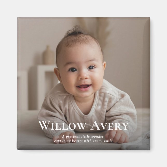 Niedliches Baby-Foto und Name Moderner Minimalisti Magnet (Vorne)