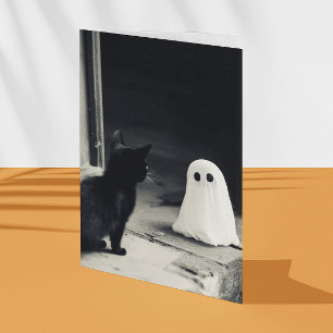 Niedliches Baby Ghost und Kitten Halloween Karte