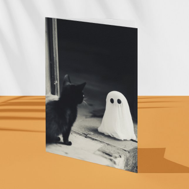 Niedliches Baby Ghost und Kitten Halloween Karte (Von Creator hochgeladen)