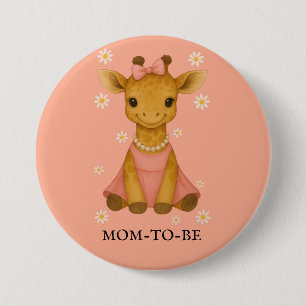 Niedliches Baby Giraffe in Pink Girl Mama zu sein Button
