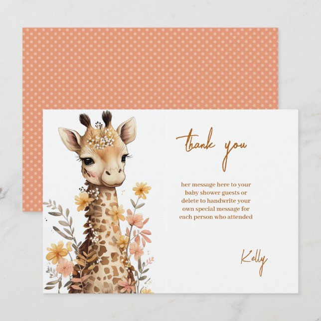 Niedliches Baby-Giraffe Kinderdusche Dankeskarte (Vorne/Hinten)