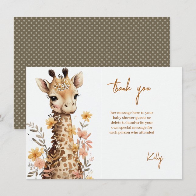 Niedliches Baby-Giraffe Kinderdusche Dankeskarte (Vorne/Hinten)
