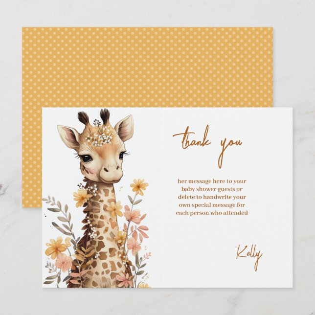 Niedliches Baby-Giraffe Kinderdusche Dankeskarte (Vorne/Hinten)