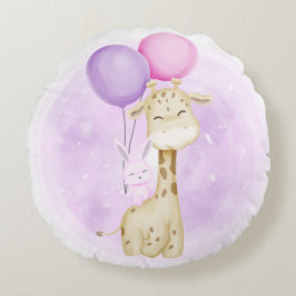 NIEDLICHES BABY GIRAFFE MIT BALLOONS SCHLAFEN RUNDES KISSEN