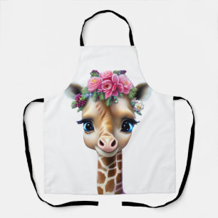 Niedliches Baby Giraffe mit Blume und Holly Schürze