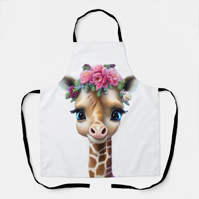 Niedliches Baby Giraffe mit Blume und Holly Schürze (Vorderseite)