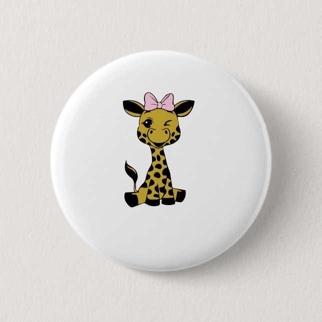 niedliches Baby Giraffe mit rosa Bogen Button (Vorderseite)