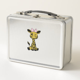 niedliches Baby Giraffe mit rosa Bogen Metall Brotdose