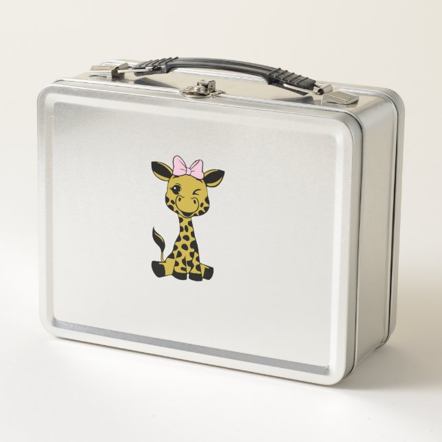 niedliches Baby Giraffe mit rosa Bogen Metall Brotdose (Vorderseite)