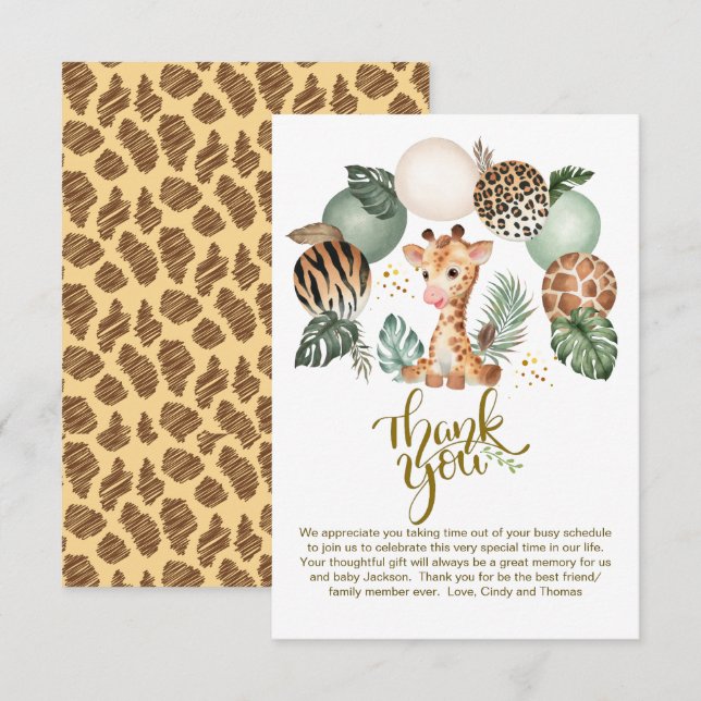 Niedliches Baby Giraffe Safari Animal Print Dankeskarte (Vorne/Hinten)